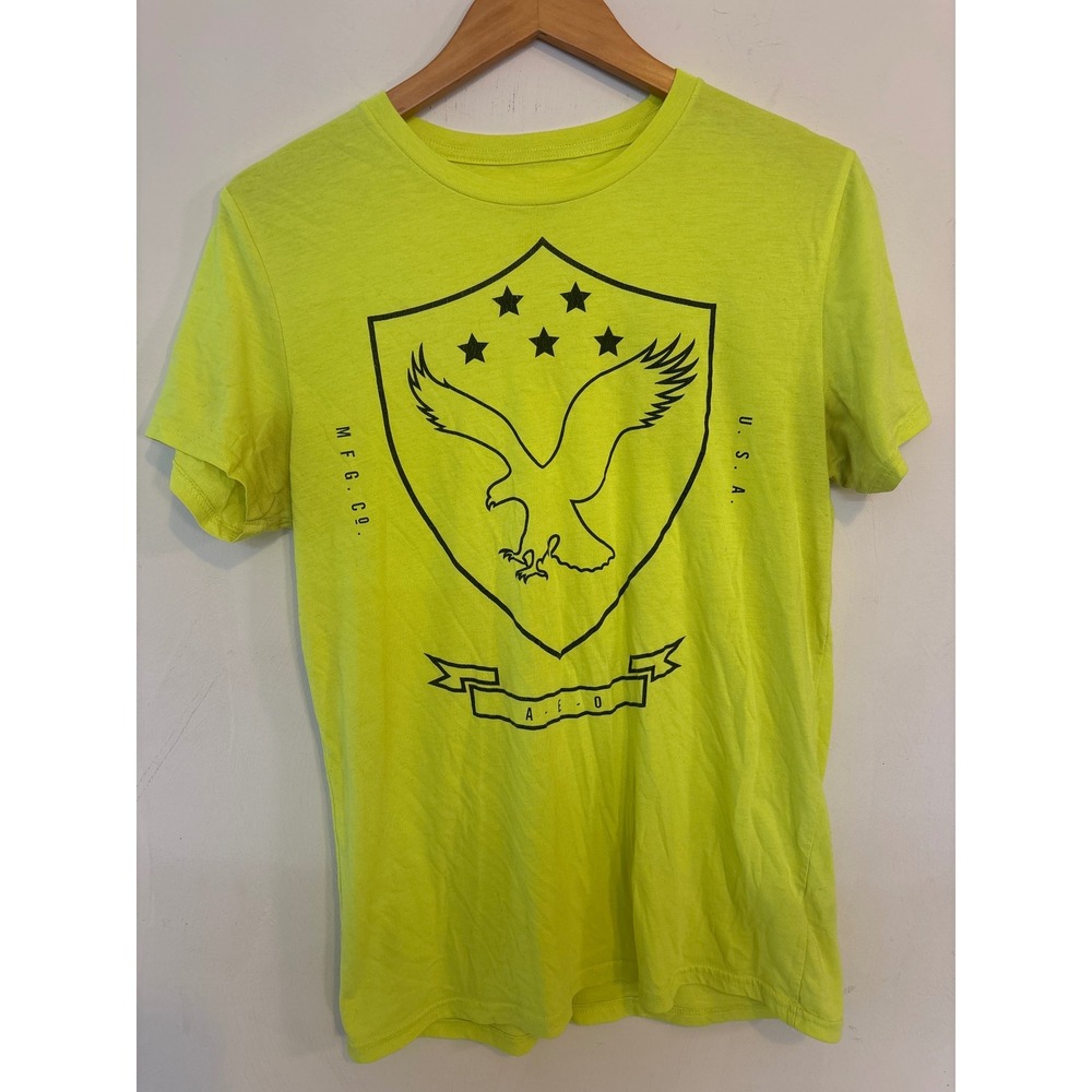 American Eagle Outfitters Neon Yellow Eagle Crest Graphic Tee Shirt Mens Small
